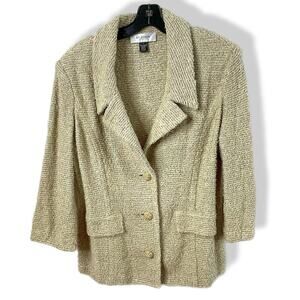 St. John knit jacket beige tan cream gold sparkle buttons 12
